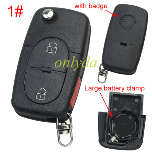 For VW  remote key blank with Large battery Clamp with badge,  (the key head connect face is round)， pls choose button model