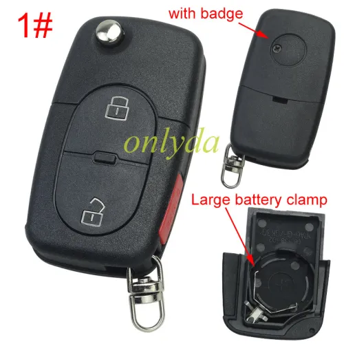 For VW  remote key blank with Large battery Clamp with badge,  (the key head connect face is round)， pls choose button model