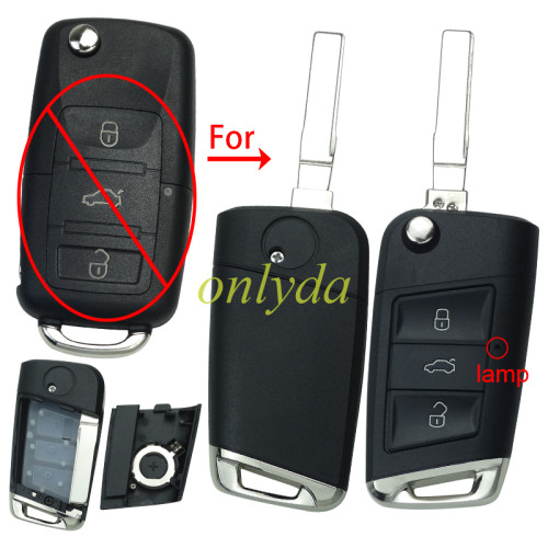 For  VW 3 button remote key shell with badge