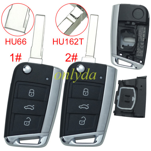For  VW Gof7 3 button remote key shell with blade 1#HU66  2#HU162T ,Pls choose blade model