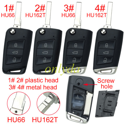 For VW 3 button flip remote key blank with HU66/HU162T blade, pls choose button model