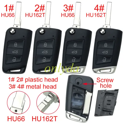 For VW 3 button flip remote key blank with HU66/HU162T blade, pls choose button model