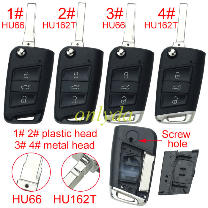 For VW 3 button flip remote key blank with HU66/HU162T blade, pls choose button model