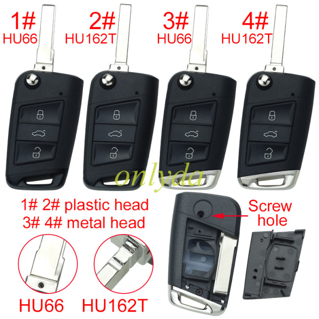 For VW 3 button flip remote key blank with HU66/HU162T blade, pls choose button model