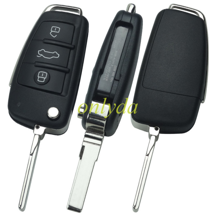 For Audi  3 button  Remote key Blank for A4 A6 Q7 with badge with HU66 blade