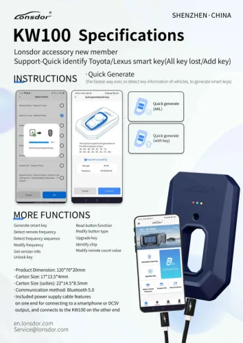 2024 Lonsdor KW100  Key programmer Support-Quick identify Toyota/Lexus smart key(All key lost/Add key)