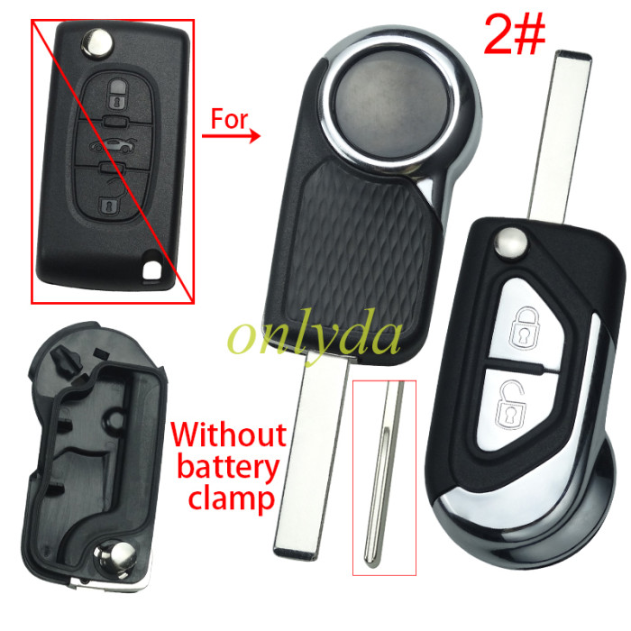 Super Stronger GTL shell high quality for Peugeot modified 2 button remote key shell with battery clamp without badge, blade VA2/HU83