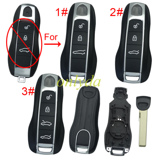 For Porsche  Modified remote key shell with badge , pls choose button model