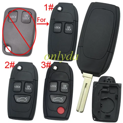 For Volvo modified flip remote   key shell ， pls choose button model