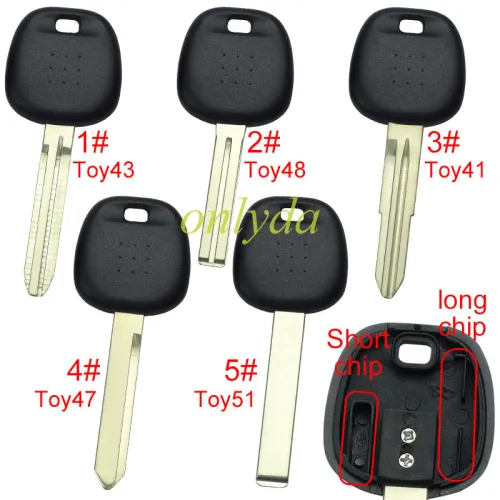 For Toyota transponder key blank  without badge, with carbon chip part and  TPX long chip part