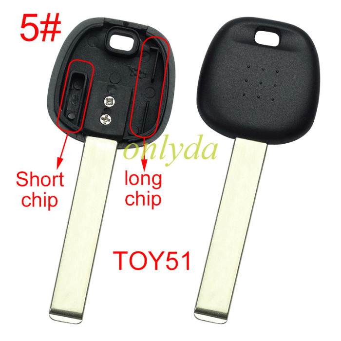 For Toyota transponder key blank  without badge, with carbon chip part and  TPX long chip part