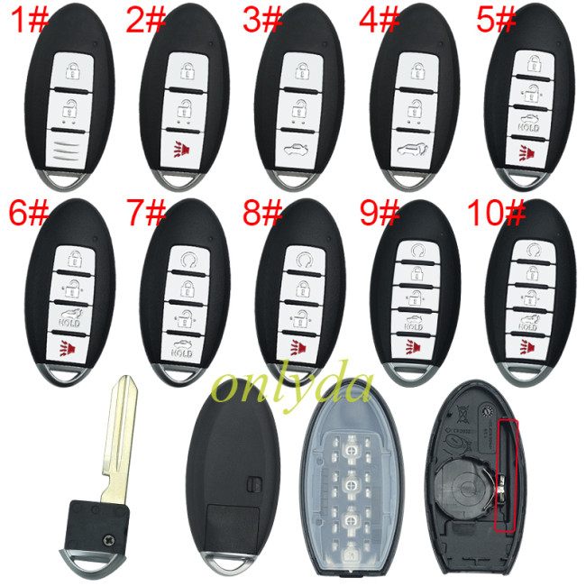 For Nissan remote key blank without badge ,T-shaped interior. pls choose button model