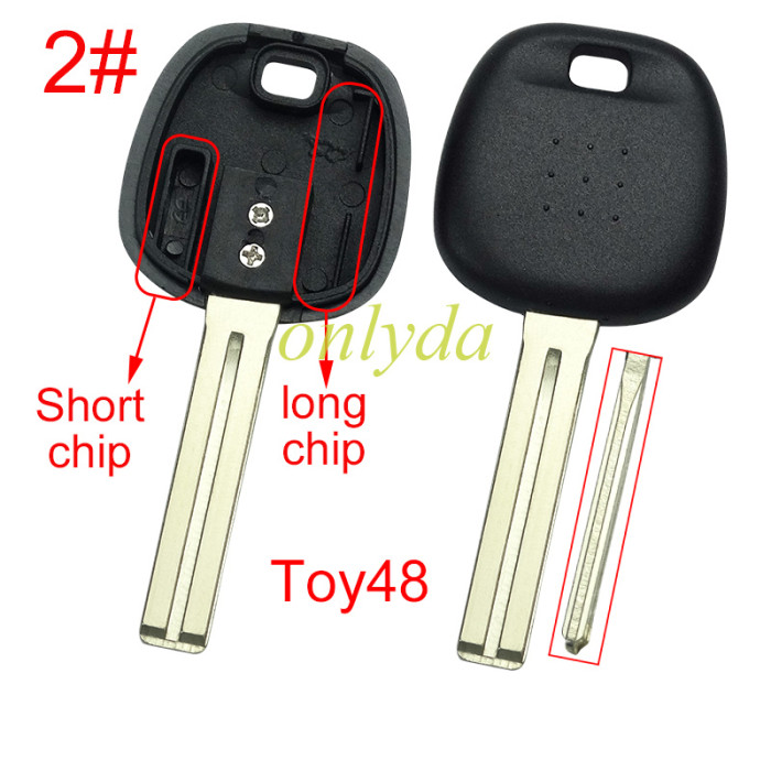 For Toyota transponder key blank  without badge, with carbon chip part and  TPX long chip part