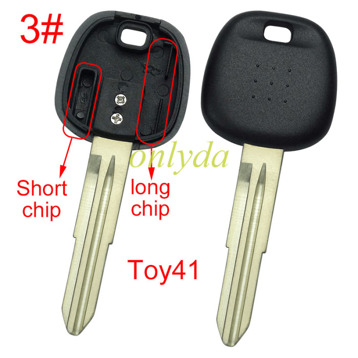 For Toyota transponder key blank  without badge, with carbon chip part and  TPX long chip part