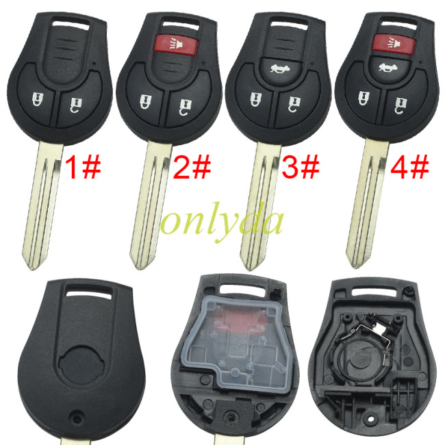 For Nissan  remote key blank with flat Nissan badge pls choose button model