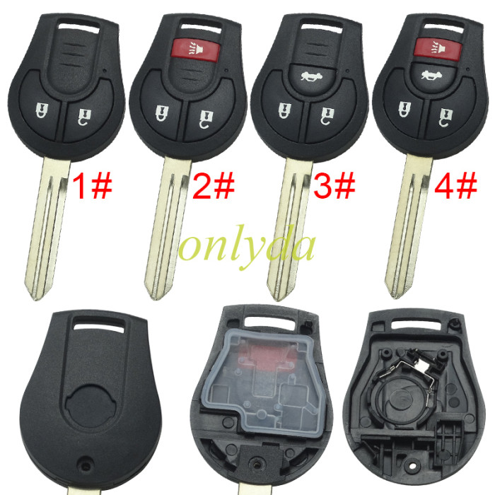 For Nissan  remote key blank with flat Nissan badge pls choose button model
