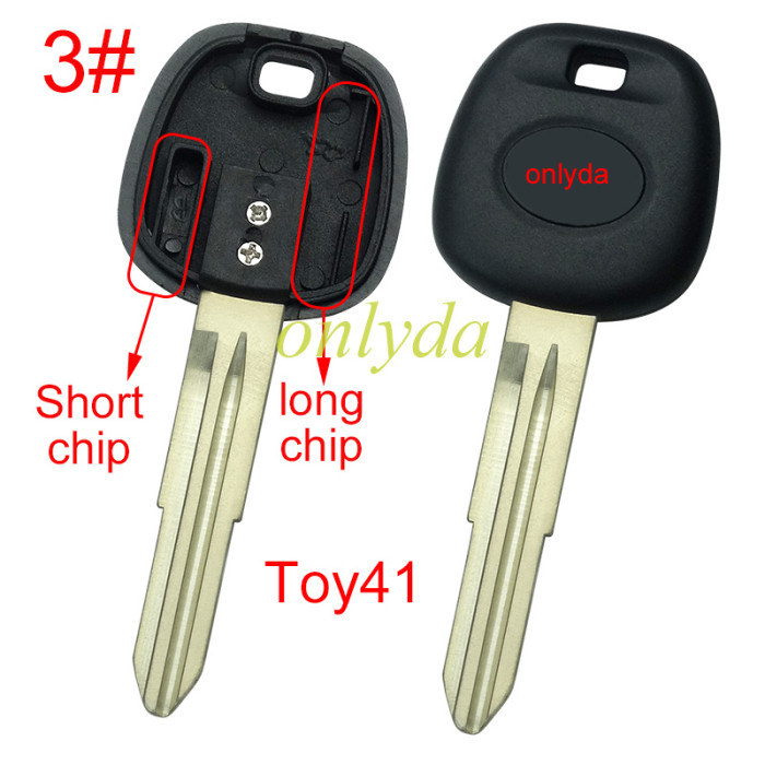 For Toyota transponder key blank  with badge, with carbon chip part and  TPX long chip part