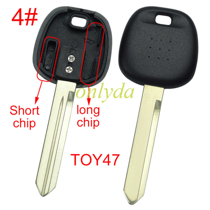 For Toyota transponder key blank  without badge, with carbon chip part and  TPX long chip part