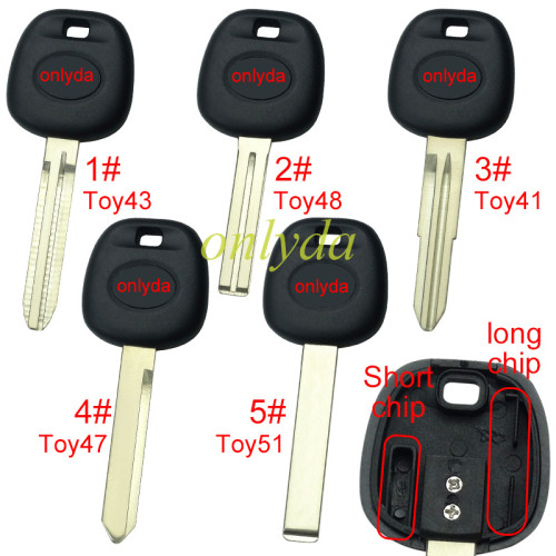 For Toyota transponder key blank  with badge, with carbon chip part and  TPX long chip part