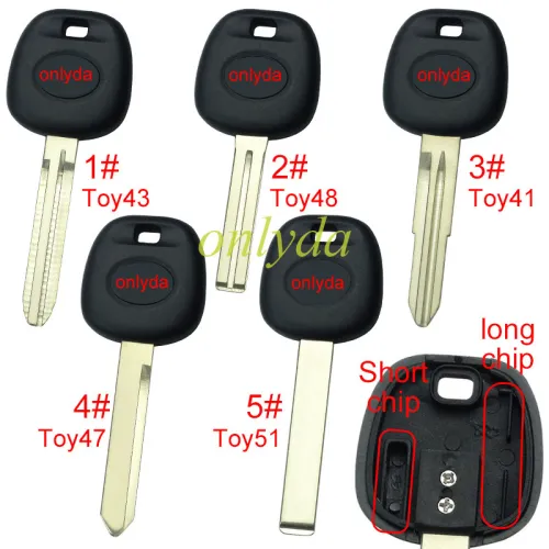 For Toyota transponder key blank  with badge, with carbon chip part and  TPX long chip part