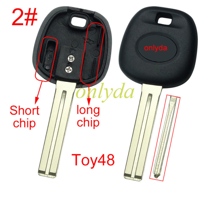 For Toyota transponder key blank  with badge, with carbon chip part and  TPX long chip part