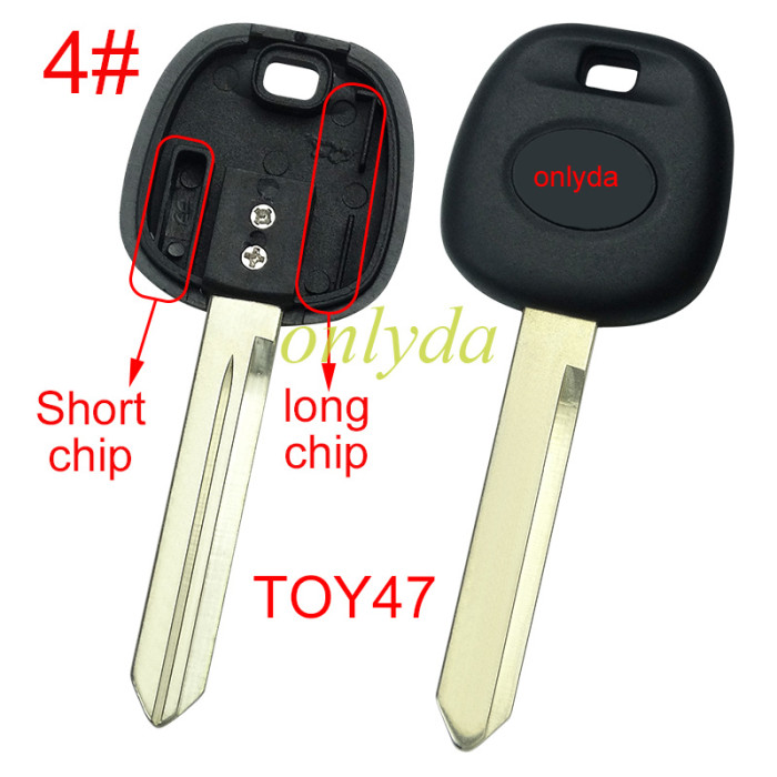 For Toyota transponder key blank  with badge, with carbon chip part and  TPX long chip part