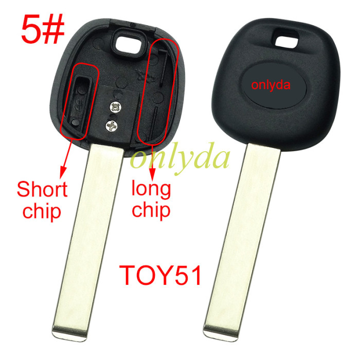 For Toyota transponder key blank  with badge, with carbon chip part and  TPX long chip part