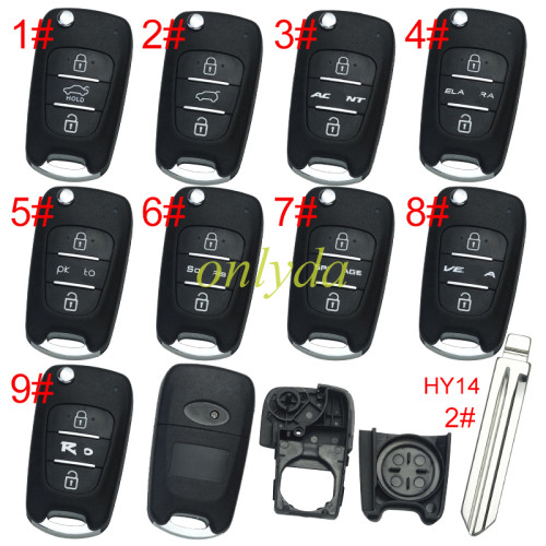 For Kia 3 button remote key blank  with badge ,with HY14 left blade , pls choose button