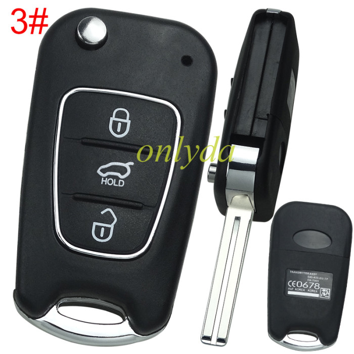 For KIA  3 button remote key blank with black shell with badge , pls choose button