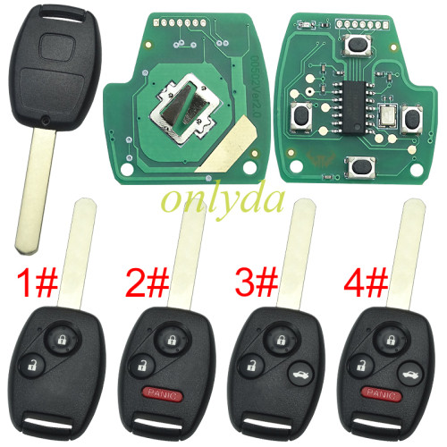For Honda remote key with 313.8mhz /315Mhz/ 433Mhz  adjustable frequency FCCID:OUCG8D-380H-A chip ：8E 2007-2008 Honda Fit chip-035B