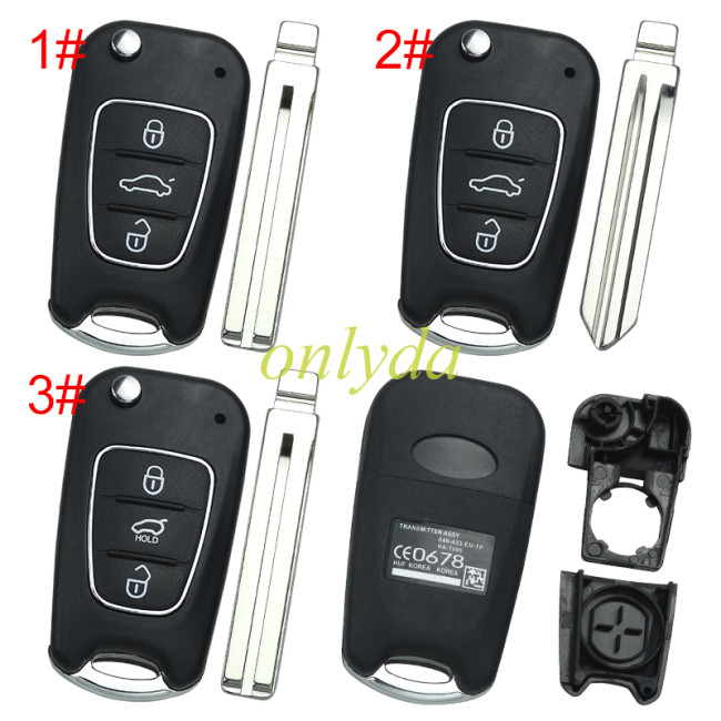 For Hyundai 3 button remote key blank with black shell with badge , pls choose button