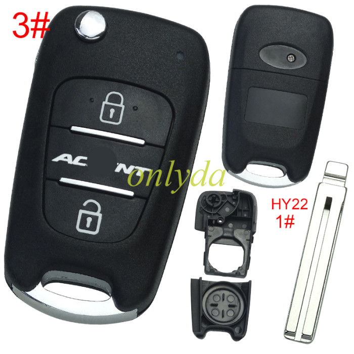 For Hyundai 3 button remote key blank  with badge , with HY22 blade , pls choose button