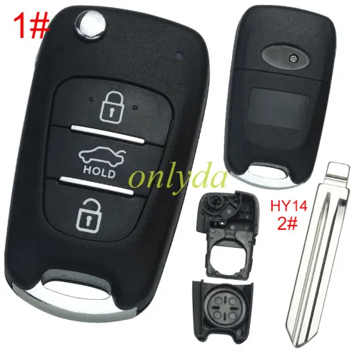 For Kia 3 button remote key blank  with badge ,with HY14 left blade , pls choose button