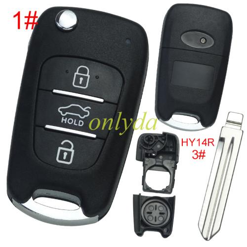 For Kia 3 button remote key blank  with badge ,with HY14 right blade , pls choose button