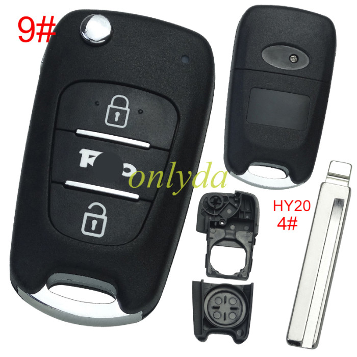 For Kia 3 button remote key blank  with badge ,with HY20 left blade , pls choose button