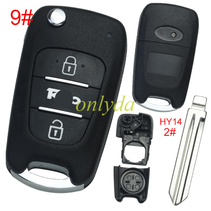 For Hyundai 3 button remote key blank  with badge ,with HY14 left blade , pls choose button