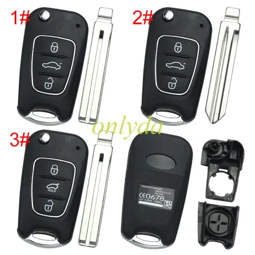 For KIA  3 button remote key blank with black shell with badge , pls choose button
