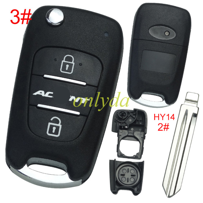 For Hyundai 3 button remote key blank  with badge ,with HY14 left blade , pls choose button