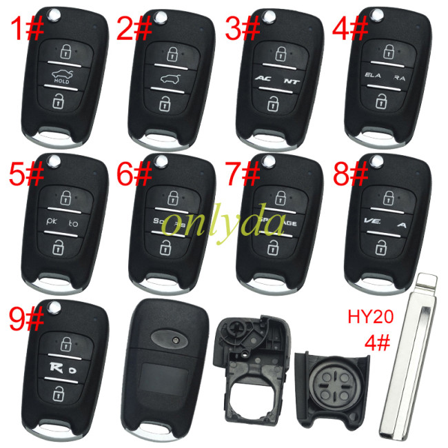 For Kia 3 button remote key blank  with badge ,with HY20 left blade , pls choose button