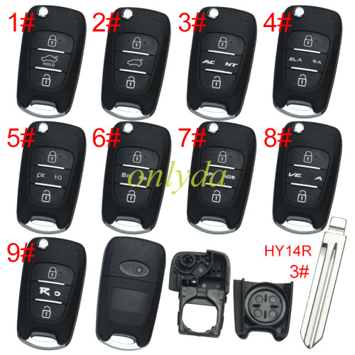 For Hyundai 3 button remote key blank  with badge ,with HY14 right blade , pls choose button