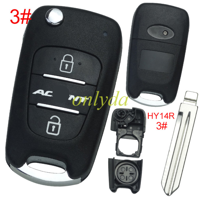 For Kia 3 button remote key blank  with badge ,with HY14 right blade , pls choose button