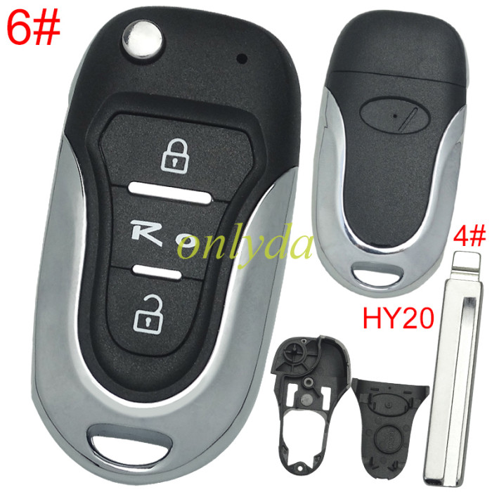 For KIA  3 button remote key blank  with badge with HY20 left  blade, pls choose button