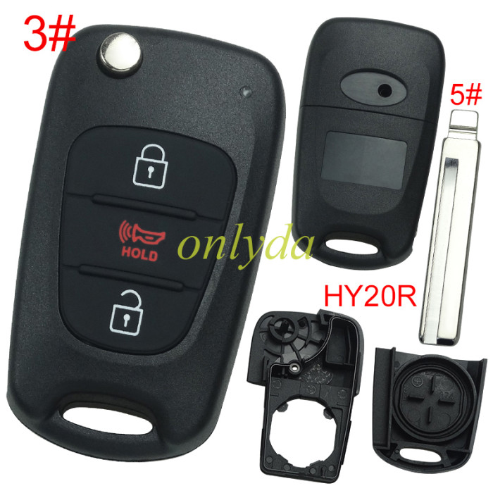 For Hyundai  3 button remote key blank with badge,with HY20R right  blade, pls choose button