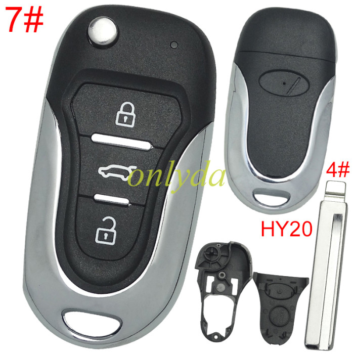 For Hyundai  3 button remote key blank  with badge with HY20 left  blade, pls choose button