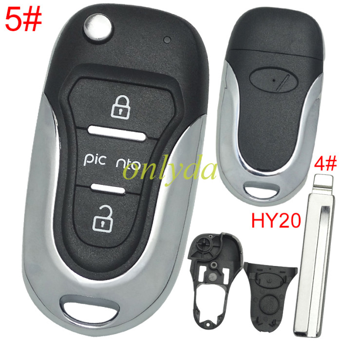 For KIA  3 button remote key blank  with badge with HY20 left  blade, pls choose button