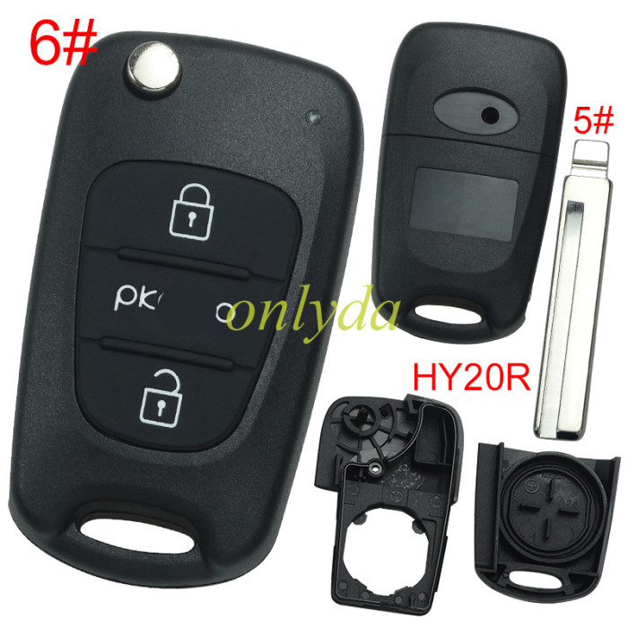 For Kia  3 button remote key blank with badge with HY20R right  blade, pls choose button