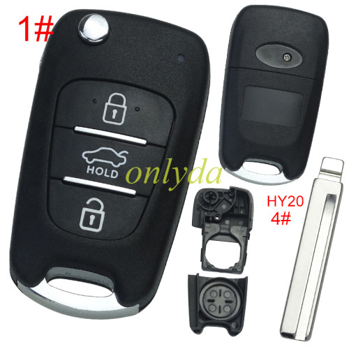 For Hyundai 3 button remote key blank  with badge ,with HY20 left blade , pls choose button