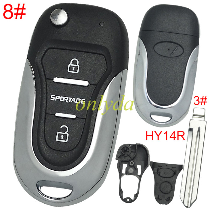 For Hyundai  3 button remote key blank  with badge with HY14R right  blade, pls choose button