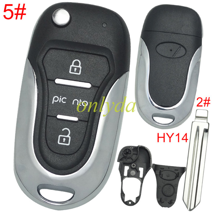 For Hyundai  3 button remote key blank  with badge with HY14 left  blade , pls choose button