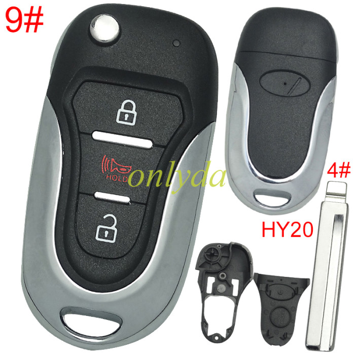For KIA  3 button remote key blank  with badge with HY20 left  blade, pls choose button